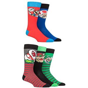 SockShop Mario katoenen sokken voor heren, dames en kinderen, pak van 5, Meerkleurig, 7-12 Jahre