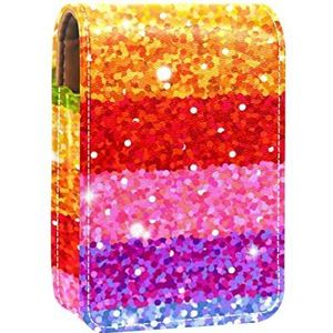 Kleurrijke Glitter Strepen Lipgloss Houder Lipstick Case Draagbare Mini Lipstick Opbergdoos Reizen Lipstick Organizer Case met Spiegel voor Vrouwen, Meerkleurig, 9.5x2x7 cm/3.7x0.8x2.7 in