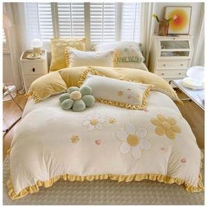 Beddengoed Set Winterwarme 4-delige Lakenset Met Dekbedovertrek Verdikt Melkfluweel Beddengoed Dekbedovertrekset(White,2m bed)