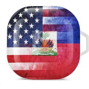 USA en Haïti vlag oordopjes hoesje compatibel met Samsung hard shell beschermhoes wit stijl
