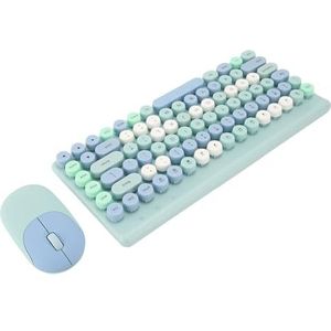 Draadloos Toetsenbord en Muis, Draadloos Toetsenbord Kleurrijke Ronde Keycap Comfortabel voor Computer (BLUE)