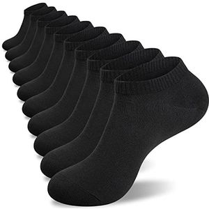 TIBISI Heren Trainer Sokken Sport Sokken Wit Zwart Grijs (Pack van 10) Running Athletic Enkelsokken Ademend Katoen Laag Cut Sokken voor Mannen Vrouwen Dames, 10P-Zwart-L08, 43-46 EU
