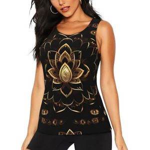 PPHGUT Gouden Lotus Bloemen Print Vrouwen Zomer Tank Tops Atletische Vakantie Running Wandelen Outdoor Fitness Camping, Zwart, S