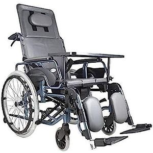 Ligstoel met afneembare hoofdsteun en kussen, lichtgewicht volledig liggende opvouwbare transportrolstoel voor ouderen