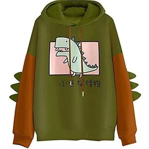 Vrouwen Dinosaurus Hoodie Sweatshirt Lange Mouw Leuke Kawaii Dino Hoodie Truien Crop Top Cartoon Gedrukt Kleding Meisjes Tiener Kleding Streetwear Zomer (Kleur: Egreen, Maat: S)