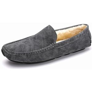 Loafers for heren, voering van imitatiebont, pluche, rijstijl, loafer, comfortabel, flexibel, instapper (Color : Grey Lined, Size : 44 EU)