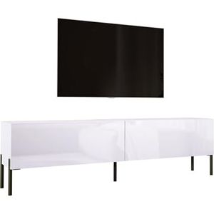 3E 3xE living.com TV-kast in mat wit / wit hoogglans met poten in zwart, A: B: 170 cm, H: 52 cm, D: 32 cm. TV-meubel, tv-tafel, tv-bank