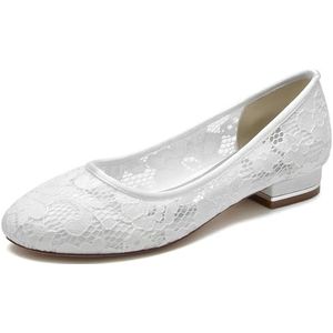 Hanfike Meisjes Womens Flats voor een Bruiloft Kant Bloemen Slip op Formele Party Avond Schoenen JY255, Wit, 39.5 EU