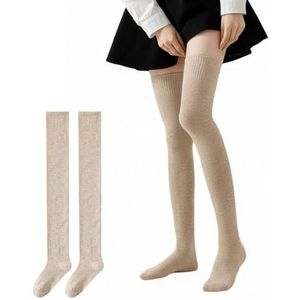 Hueborne gebreide overknee sokken for dames: dikke, warme overknee sokken, 76 cm hoge elastische laarzensokken, opvouwbare slouchy sokken.(Beige)