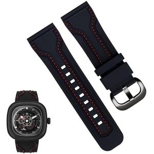 dayeer Waterdichte rubberen horlogeband voor Seven Friday zweetbestendige horlogeketting 28 mm zwart oranje band voor heren (Color : Black Red Silver, Size : 28mm)