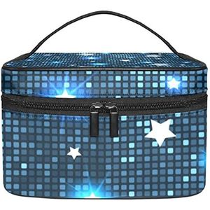 Noordelijke Lichtste Make-up Tas Voor Vrouwen Meisjes Cosmetische Zakken Met Handvat Reizen Make-up Organizer Tas, Abstracte blauwe sterren tegels, 8.9x5.9x5.4 Inches, Make-up Pouch
