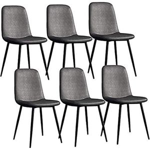 GEIRONV Moderne eetkamerstoelen set van 6, metalen poten PU lederen rugleuningen stoelen lounge barkruk woonkamer hoekstoelen Eetstoelen (Color : Light gray, Size : 43x55x82cm)