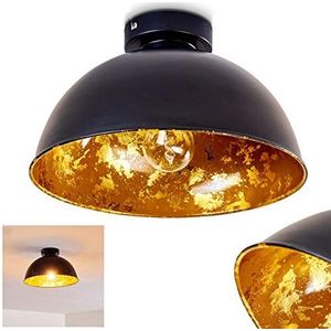 plafondlamp Nome, moderne plafondlamp van metaal in zwart/goud, E27 fitting, spot in retro/vintage design met bladgoud-look, zonder gloeilampen