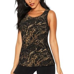 Gouden Marmeren Print Stijlvolle Atletische Tanktops Activewear Yoga Running Wandelen Zomer Fitness Training, Zwart, S