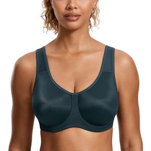 SYROKAN Sportbeha Vrouwen Max Control Solid High Impact Plus Size Onderdraad Sport BH met beugel voor grote maten Bos Donkergroen 75E