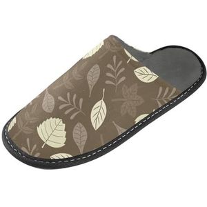 LI ZHI XIN Volwassen Pluche Slippers Dames Flanel Warme Huis Schoenen Met Antislip Mens Indoor Slippers Met PVC Zool Maat 4-11 Tropische Boom Bladeren Planten, Meerkleurig, 4/5 UK