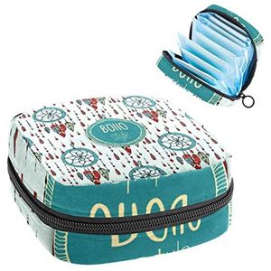 Bohemen Boho Indian Dreamcatcher Veren Print Periode Tas voor Tiener Meisjes Vrouwen Dame, Maandverband Opbergtas met Rits Nylon Draagbare Opslag Menstruatie Pad Tas