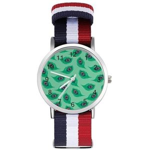 Pauw Patroon Groene Staart Slanke Mannen Horloge Quartz Armband Mode Voor Vrouwen Sport Nylon Band Gemakkelijk Te Lezen