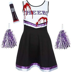 Red Star Zombie Cheerleader kostuum outfit met POM POMS - Fancy jurk kostuum Sport HIGH School Muziek Halloween Outfit - 6 kleuren/maat 6-16