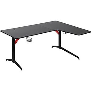 HOMCOM Gamingtafel PC tafel bureau met koptelefoonhaak bekerhouder computertafel metaal MDF zwart + rood 157 x 111,8 x 74 cm