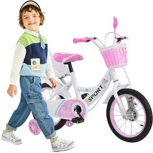 12/14/16/18/20 inch fiets voor meisjes van 2 tot 9 jaar, fiets voor meisjes en jongens, 16 inch, wit
