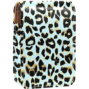 Make-up Lipstick Case voor Buiten Luipaard Blauw Draagbare Lippenstift Organizer met Spiegel Dames Mini Make-up Tas Neemt Tot 3 Lippenstift