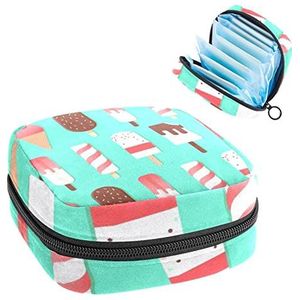 Sweet Ice Cream Patroon Periode Pouch Draagbaar,Tampon Opbergtas voor Maandverband, Meerkleurig, 4.7x6.6x6.6 in/12x17x17 cm