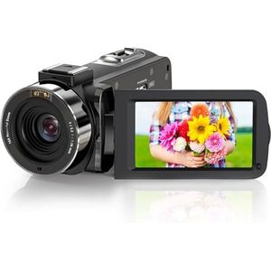Nicamery Videocamera, camcorder, 1080p, 36 MP, met IR-nachtzicht, 3,0 inch, 270 graden draaibaar IPS-scherm, 16x digitale zoom, vlogcamera met afstandsbediening en 2 batterijen