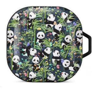 Leuke panda en bamboe bladeren oordopjes hoesje compatibel met Samsung hard shell beschermhoes zwart stijl