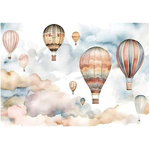 Fotobehang kinderkamer ballonnen wolken hemel aquarel - incl. lijm - voor kinderen vliesbehang behang wandbehang vliesbehang motiefbehang klaar voor montage (368x254 cm)