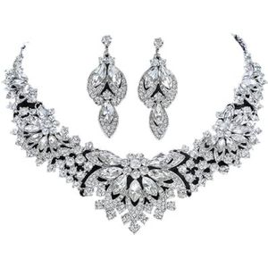 Luxe Kleurrijke Crystal Sieraden Sets Voor Vrouwen Bruiloft Oorbellen Ketting Set Sieraden Accessoires, kristal, Witte diamant