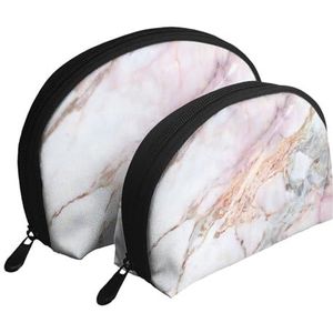 Make-uptas, cosmetische reistas 2 stuks draagbare clutch zakje set zakje organizer wit goud marmer pad roze marmer, zoals afgebeeld, Eén maat