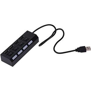 delr Meervoudige USB-poort | 4-poorts USB 2.0-uitbreidingsadapter met individuele indicator en schakelaar, Drag Four Extender voor laptop, pc enz., Plug and