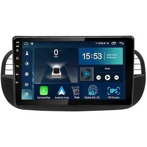 Android 14.0 2 Din Autoradio 9"" Touchscreen Auto Stereo voor Fiat 500 2007-2015 met Draadloze Carplay Android Auto GPS navigatie AHD Omgekeerd beeld Stuurwielbediening(Black,S-5(6G+128G))