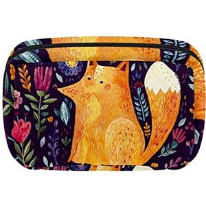 Cosmetische Zakken Voor Vrouwen Kleine Make-up Tas Reizen Toiletry Pouch Organizer Rits Aquarel Schilderen Fox, Meerkleurig, 17.5x7x10.5cm/6.9x4.1x2.8in