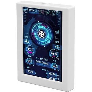 BROLEO Computer Temp Monitor, 3,5 Inch PC CPU Data Monitor Metalen Shell 360 Graden Roterend IPS-scherm Plug and Play voor Chassis (Wit)