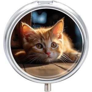 Kleine Oranje Kat Pillendoos Mini Pillendoosje Pocket Pil Case voor Mannen Reizen Pillendoos Leuke Pil Organizer 3 Compartiment Geneeskunde Pil Organizer Pil Container Pillenhouder
