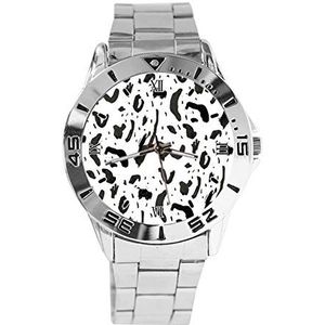 Zwart Wit Abstracte Mode Heren Horloges Sport Horloge Voor Vrouwen Casual Rvs Band Analoge Quartz Horloge, Zilver, armband