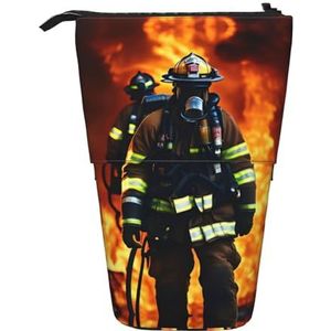 Nbtghga Brandweerman Brandweerman Vlam Print Potlood Telescopische Klassieke Kunsten Stand Up Potlood Case Organizer Potlood Houder Make-up Tas Gift, Zwart, Eén maat