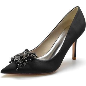 EICOFF Dames trouwschoenen voor bruiden, parel hoge hakken, gesloten puntige neus, instap, bruidsmeisje, gasten, jurk pumps schoenen,zwart,35 EU