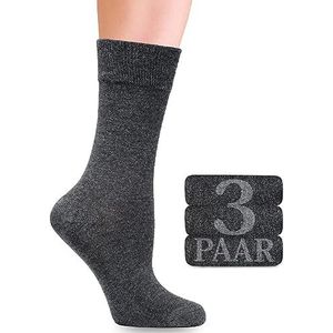 Sokken met lycra voor dames: comfortabele naad aan de basis van de teennagels; voor business en vrije tijd; 3 paar, antraciet, 39/42 EU