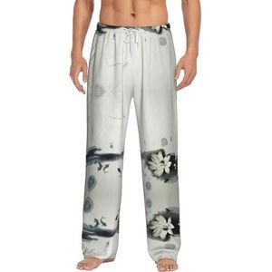 Flower Butterfly3 Lange loungewear voor heren, nachtkleding, pyjamabroek, nachtkleding met zakken en trekkoord, Wit, S