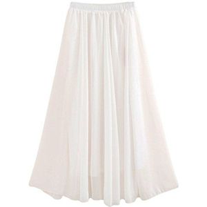 Gothden Dames uitgerekte taille chiffon lange rokken vloeiende rok, Wit, L