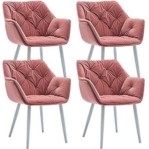 GEIRONV 45 × 44 × 80 cm fluwelen eetkamer-set van 4, moderne woonkamer slaapkamer lounge zijkantje met metalen benen make-up stoel Eetstoelen (Color : Pink, Size : White feet)