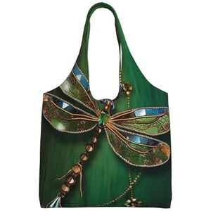 YNCATXZ Juweel libelle canvas draagtas voor vrouwen esthetische boodschappentassen schoudertas herbruikbare boodschappentassen, Zwart, Eén maat