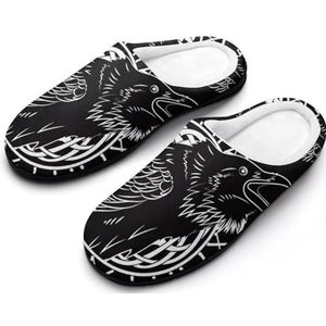 SANYJRV Viking Winter Katoen Gebreide Heren Slippers, Zachte Comfortabele Warm Houden Slippers, Slaapkamer Woonkamer Thuis Antislip Slippers/Cadeau voor Viking Liefhebbers, Raaf 1, 13-14(46-47)