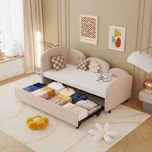 Crlnaup SOFTSEA Twin Size dagbed met opbergladen, fluweel gevoerd dagbed, slaapkamer woonkamer modern sofa bed frame voor woonkamer, kinderkamer, slaapkamer, moderne stijl