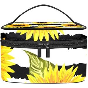 Make-up Organizer Bag, Reizen Make-up Tas Organizer Case Draagbare Cosmetische Tas voor Vrouwen en Meisjes Toiletartikelen Zonnebloemen Zwart Wit Streep, Meerkleurig, 22.5x15x13.8cm/8.9x5.9x5.4in