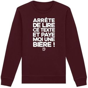 Sweatshirt Paye Moi Un Bier, uniseks, bedrukt in Frankrijk, 100% biologisch katoen, cadeau voor verjaardag, Apéro humor, origineel grappig, Bordeaux, L/Tall
