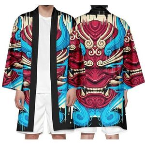 Heren Japanse Kimono Cardigan-Lichtgewicht Losse Gewaden Jas Zeven Mouw Open Voorkant Jas Badjas,Blue-6XL